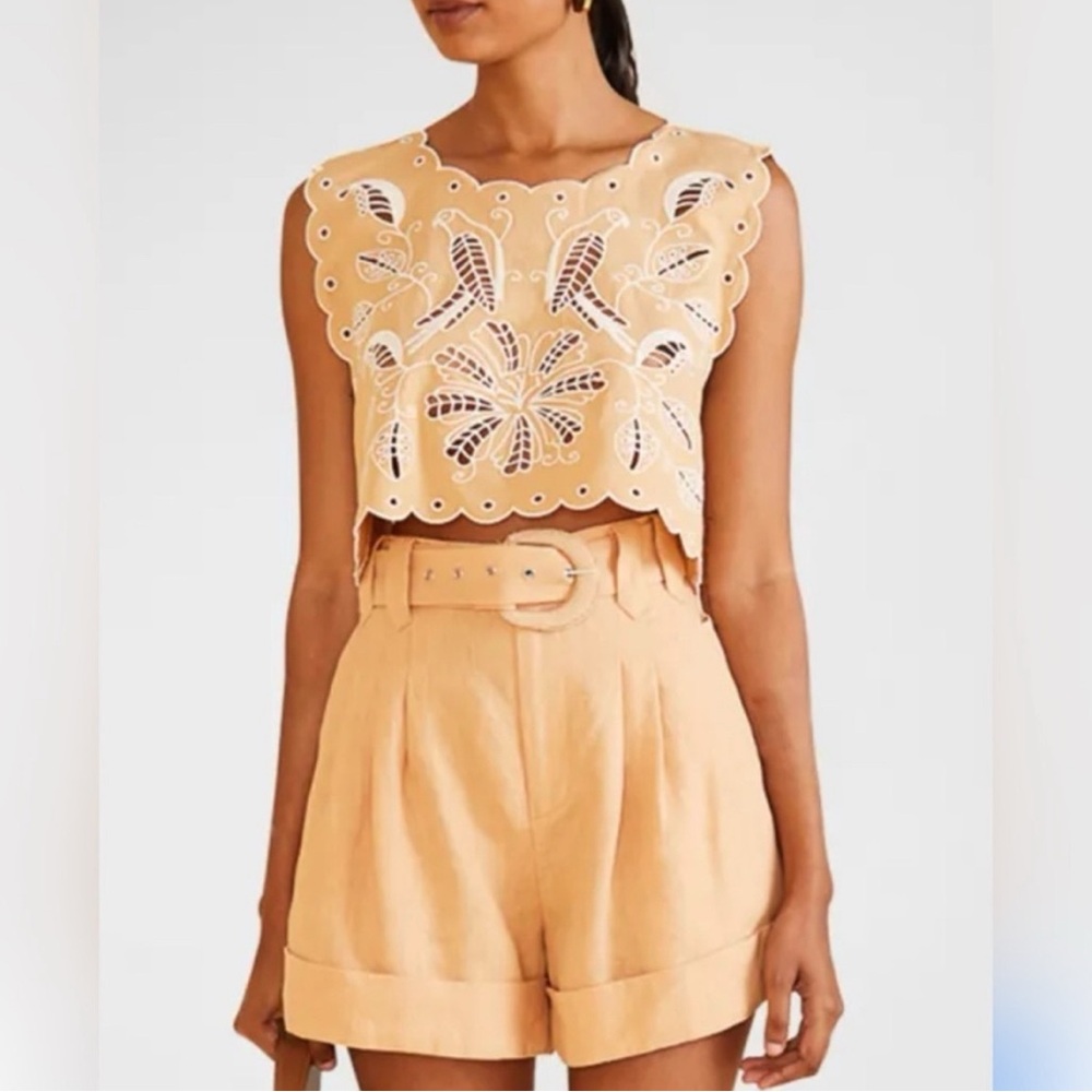 FARM RIO Richilieu Embroidered Sleeveless Linen Blend Crop Top $175 Size M